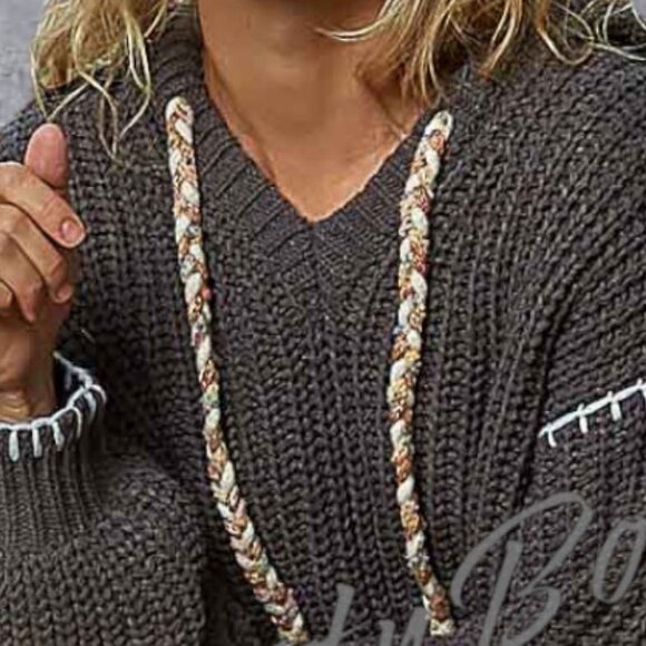 POL Boho Grunge Oversized Slouch Chunky Cable Knit Balloon Sleeve Hoodie Sweater - Picture 8 of 12